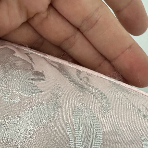 Vtg 90s Long Kimono Robe Small Powder Pink Floral Embossed Satin Belted Romantic - Picture 10 of 12